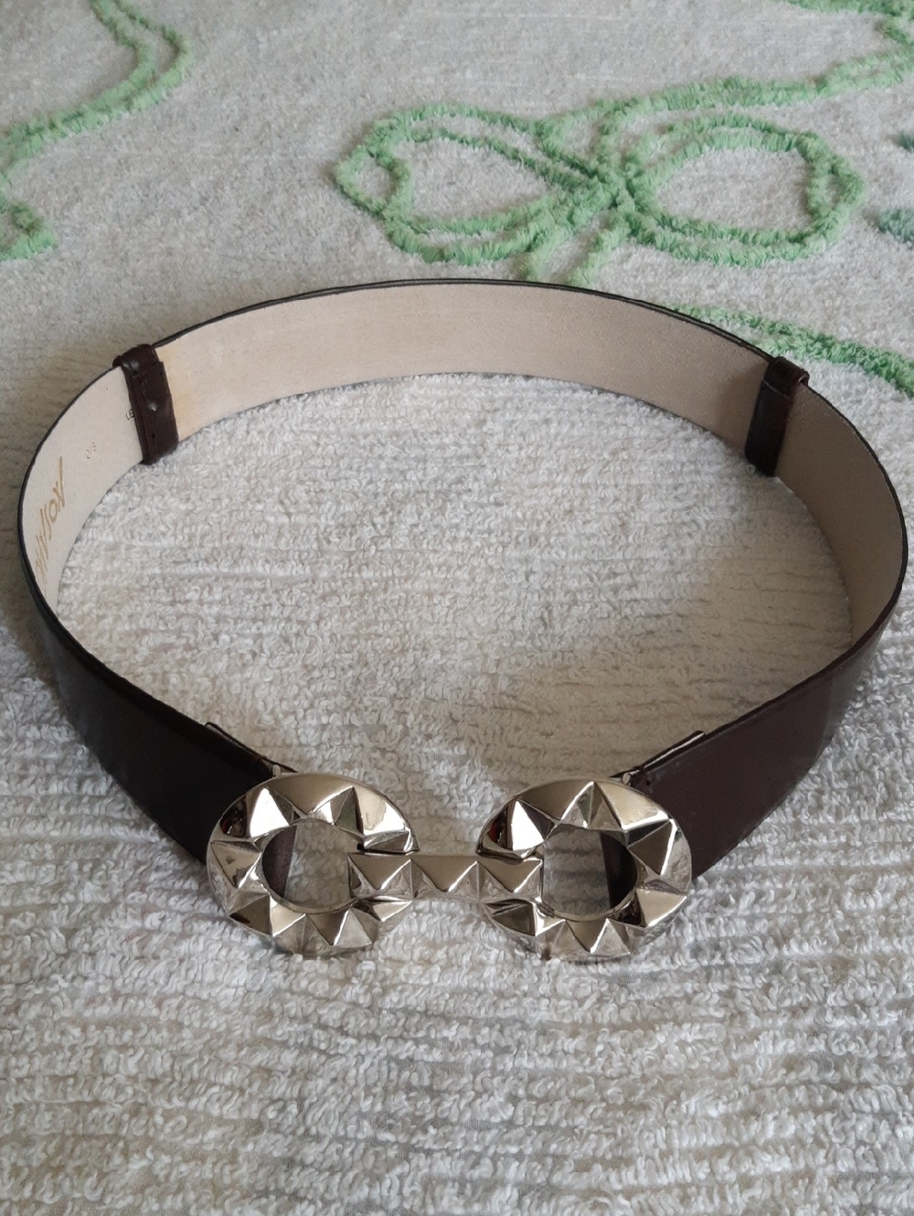 Betsey Johnson Brown Belt with Silver Geometric Double-Ring Buckle